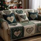 Quilted Hearts in Sage and Ivory Sofa Cover