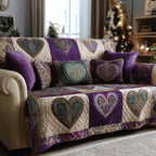 Quilted Hearts in Lilac and Plum Sofa Cover