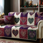 Quilted Hearts in Jewel Tone Squares Sofa Cover