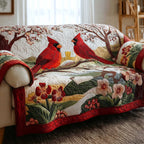 Cardinal on Blossom Branch at Sunrise Sofa Cover