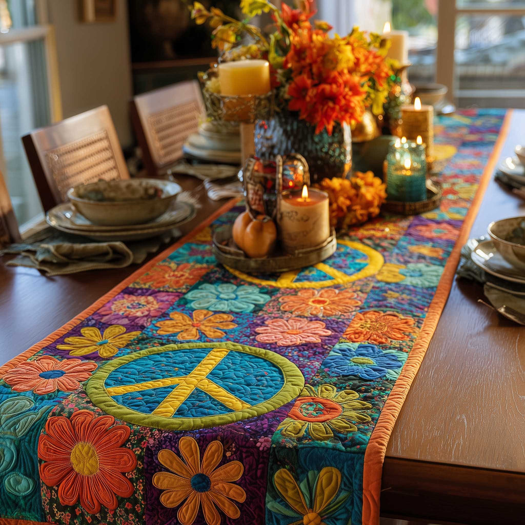 Peace Signs with Flowers Table Runner