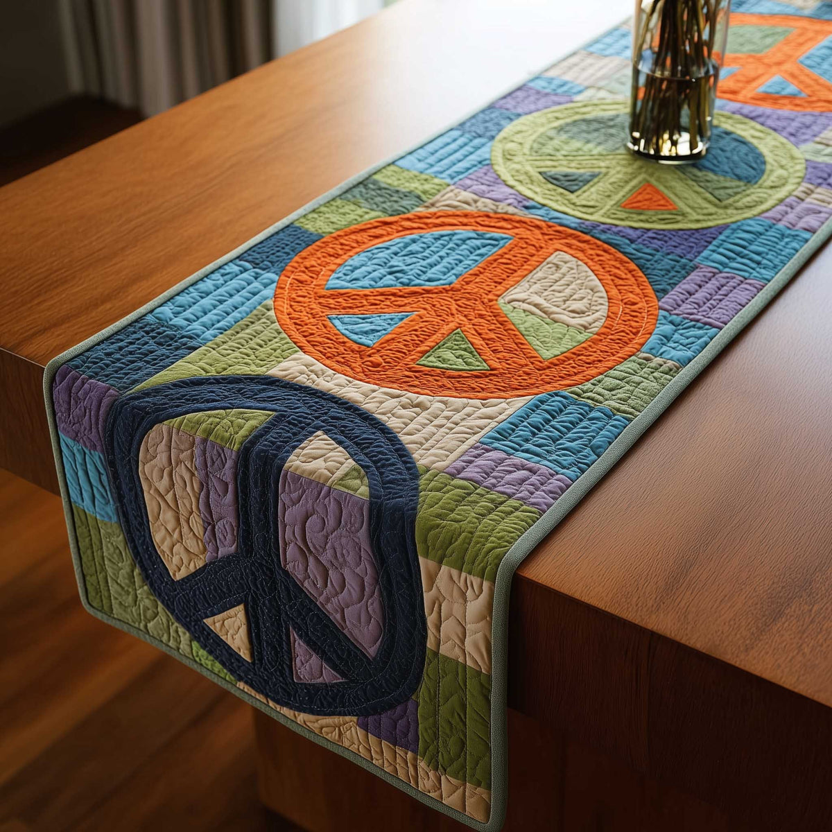 Peace Signs in Orange and Navy Table Runner