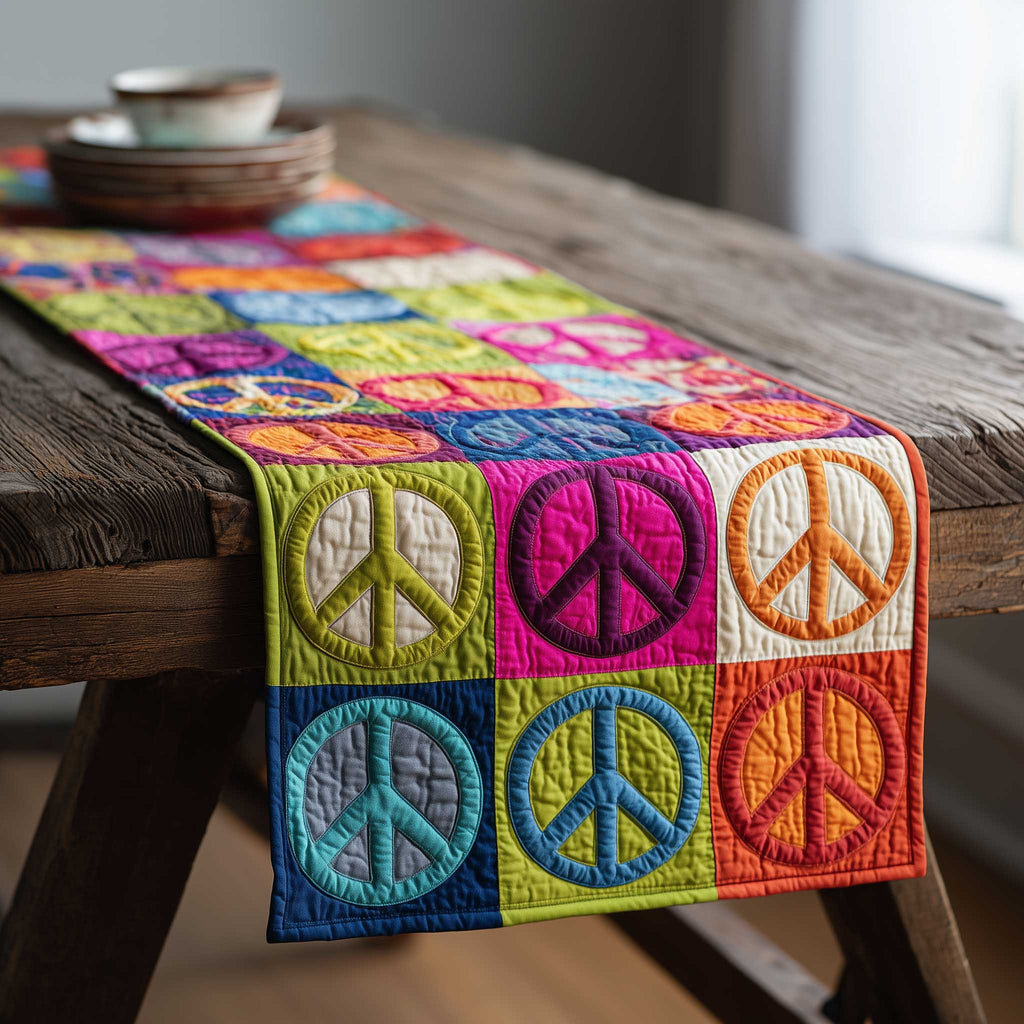 Peace Signs in Bright Squares Table Runner