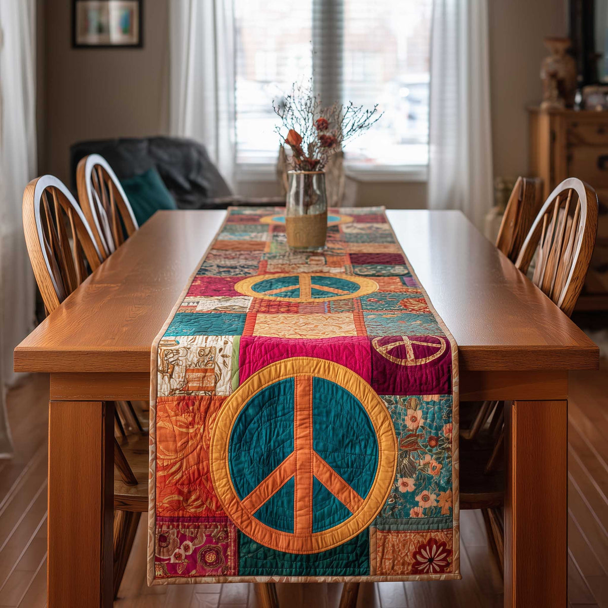 Large Peace Sign on Pink Table Runner