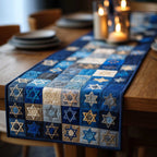 Star of David Patchwork in Blue Table Runner