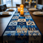 Navy Star Blocks with City Skyline Table Runner
