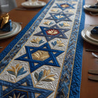 Blue Star of David with Gold Leaves Table Runner
