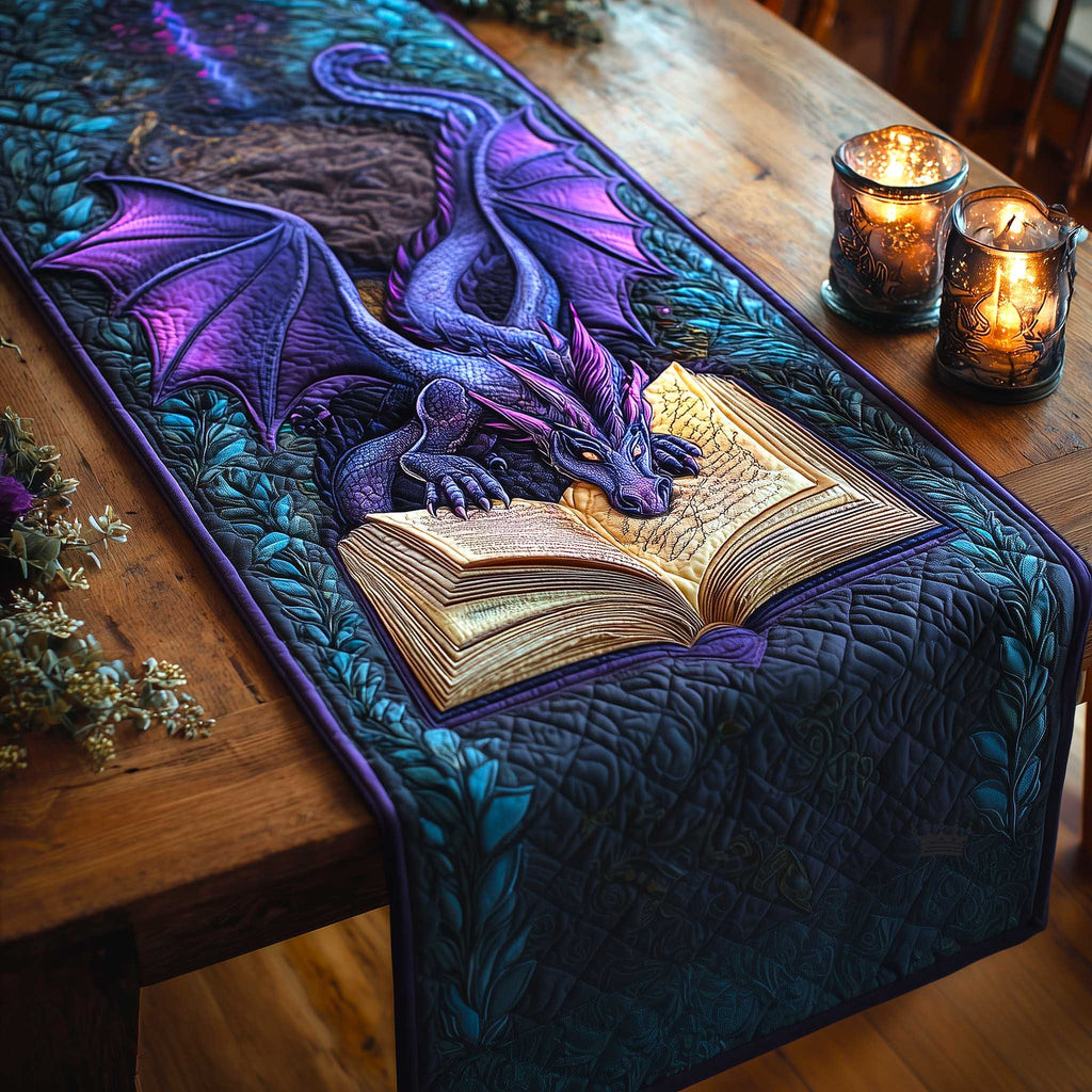 Purple Dragon with Open Book Table Runner
