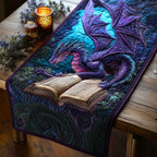 Teal Dragon Above an Open Book Table Runner