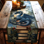 Blue Dragon on Stacked Books Table Runner