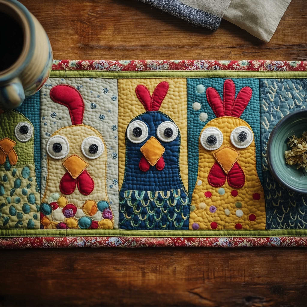 Wide Eyed Folk Chickens Table Runner