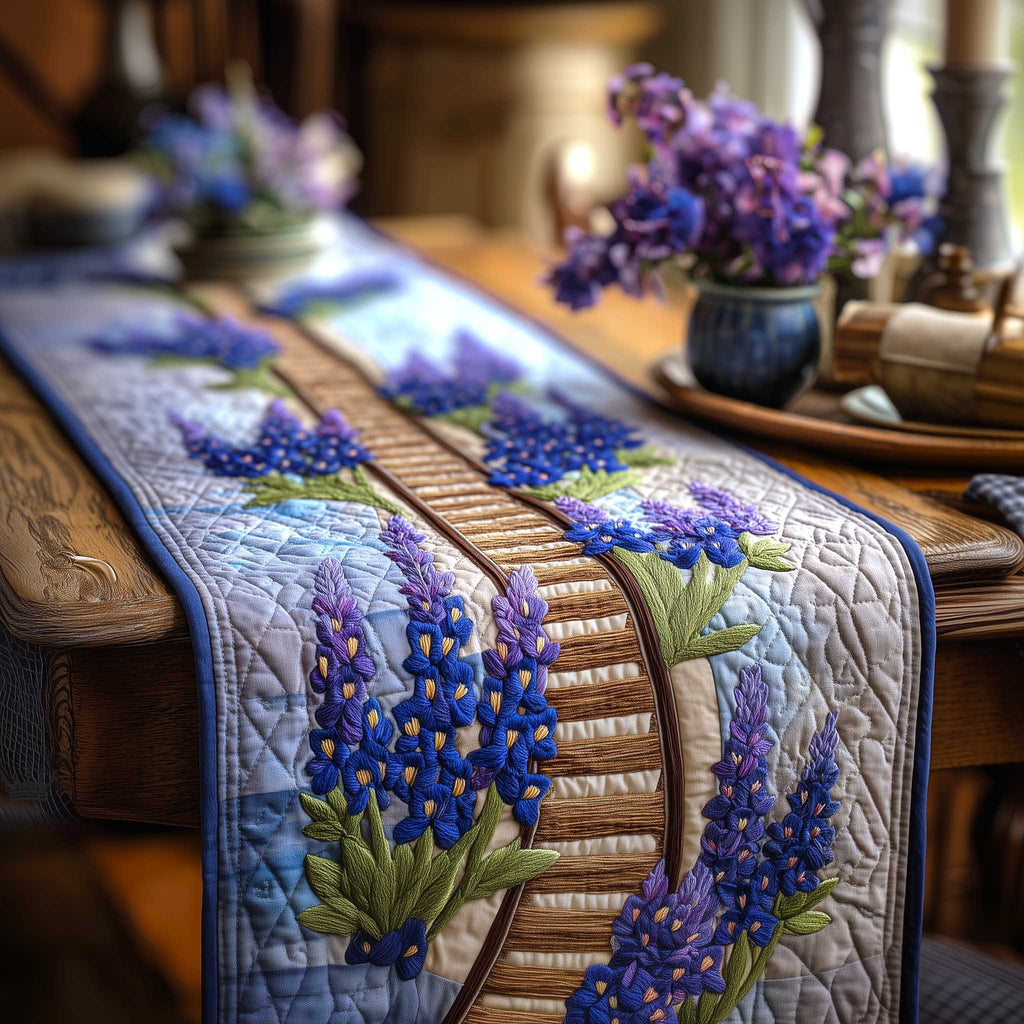 Bluebonnets Along a Wooden Track Table Runner