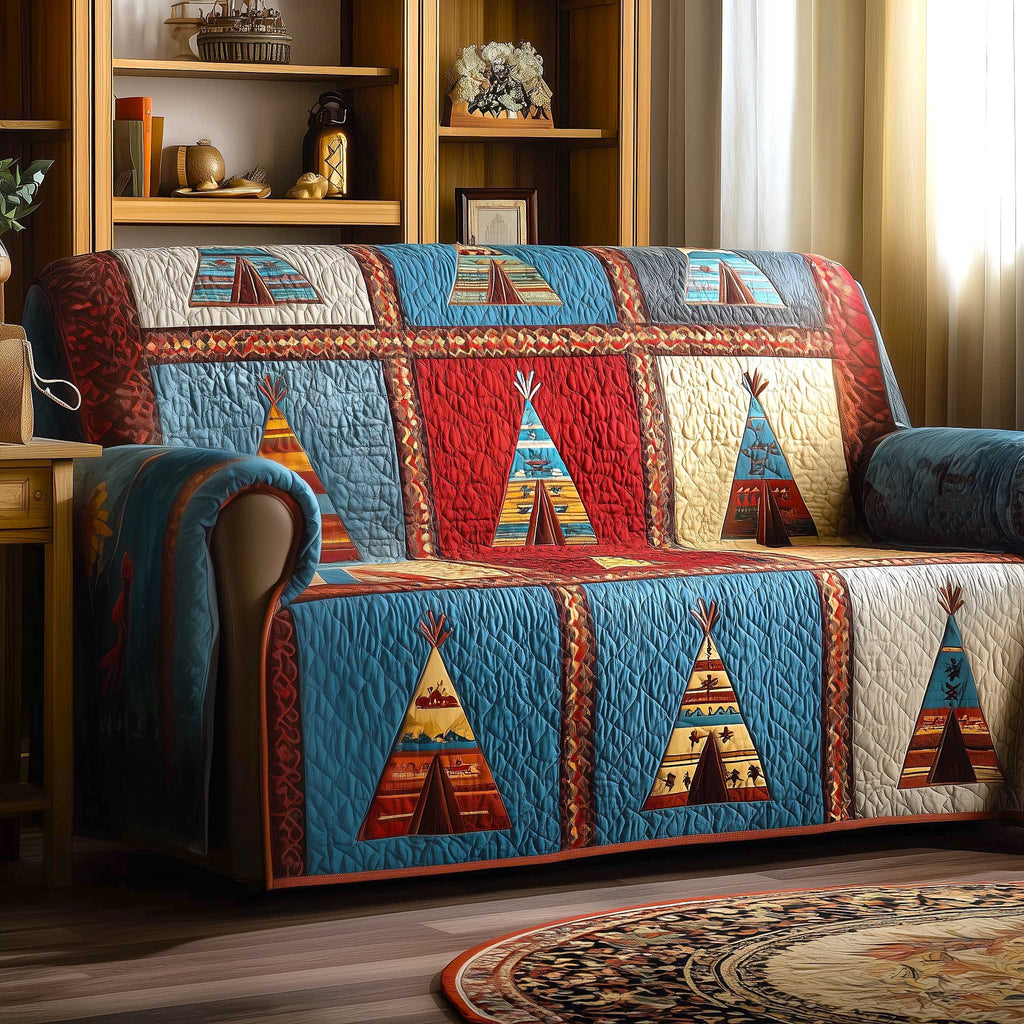Teepees on Blue and Red Panels Sofa Cover