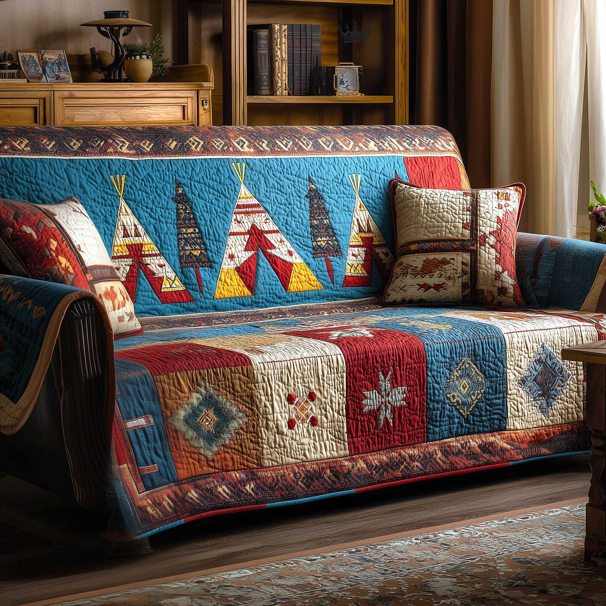 Teepees Above the Patchwork Border Sofa Cover