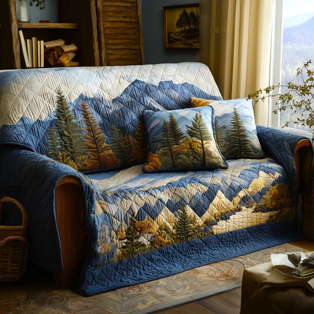 Blue Mountain Range Behind the Pines Sofa Cover