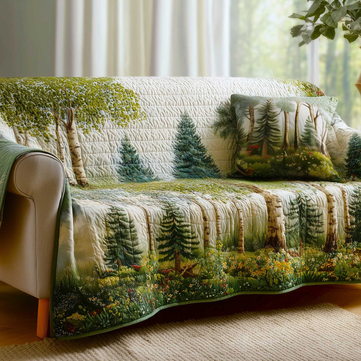Birch and Pine Along the Green Meadow Sofa Cover