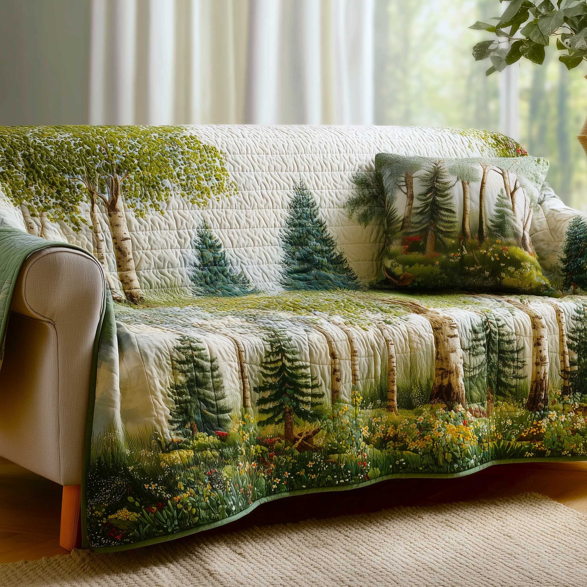 Birch and Pine Along the Green Meadow Sofa Cover
