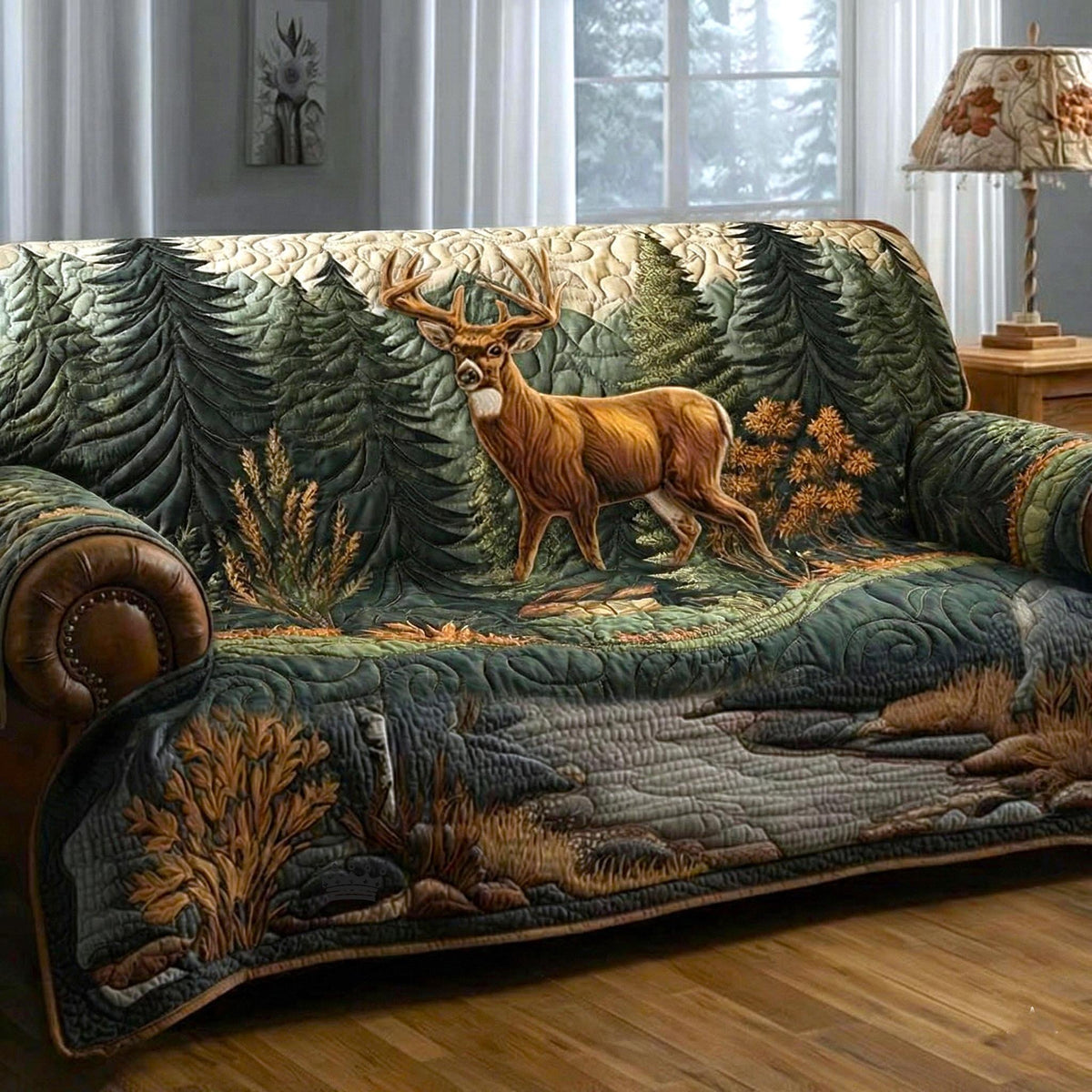 Stag in the Autumn Woodland Stream Sofa Cover