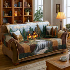 Glowing Log Cabin at Dusk Sofa Cover