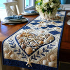 Seashell Heart with Blue Starfish Border Table Runner
