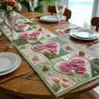 Rose Hearts on Green Blocks Table Runner