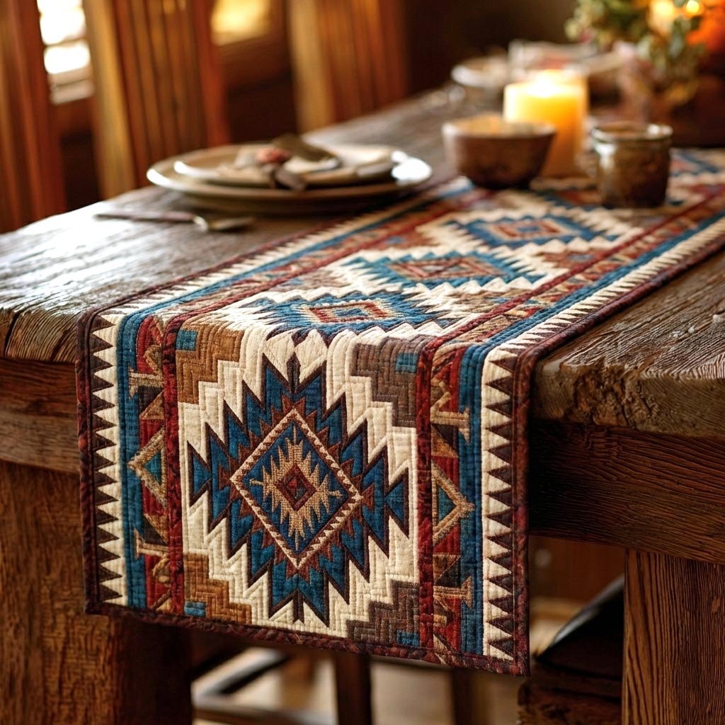 Southwest Diamonds in Navy and Rust Table Runner