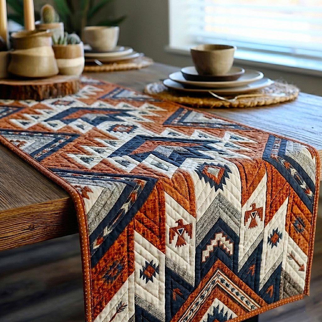 Southwest Pattern in Orange and Blue Table Runner