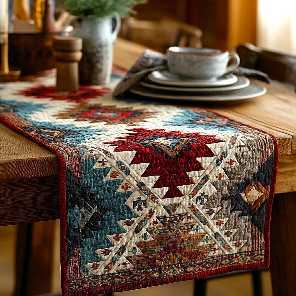 Southwest Pattern in Red and Cream Table Runner