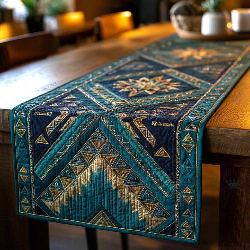 Southwest Pattern in Dark Teal Table Runner