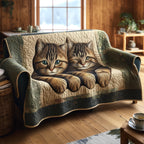 Grey Tabby Kittens on Cream Sofa Cover