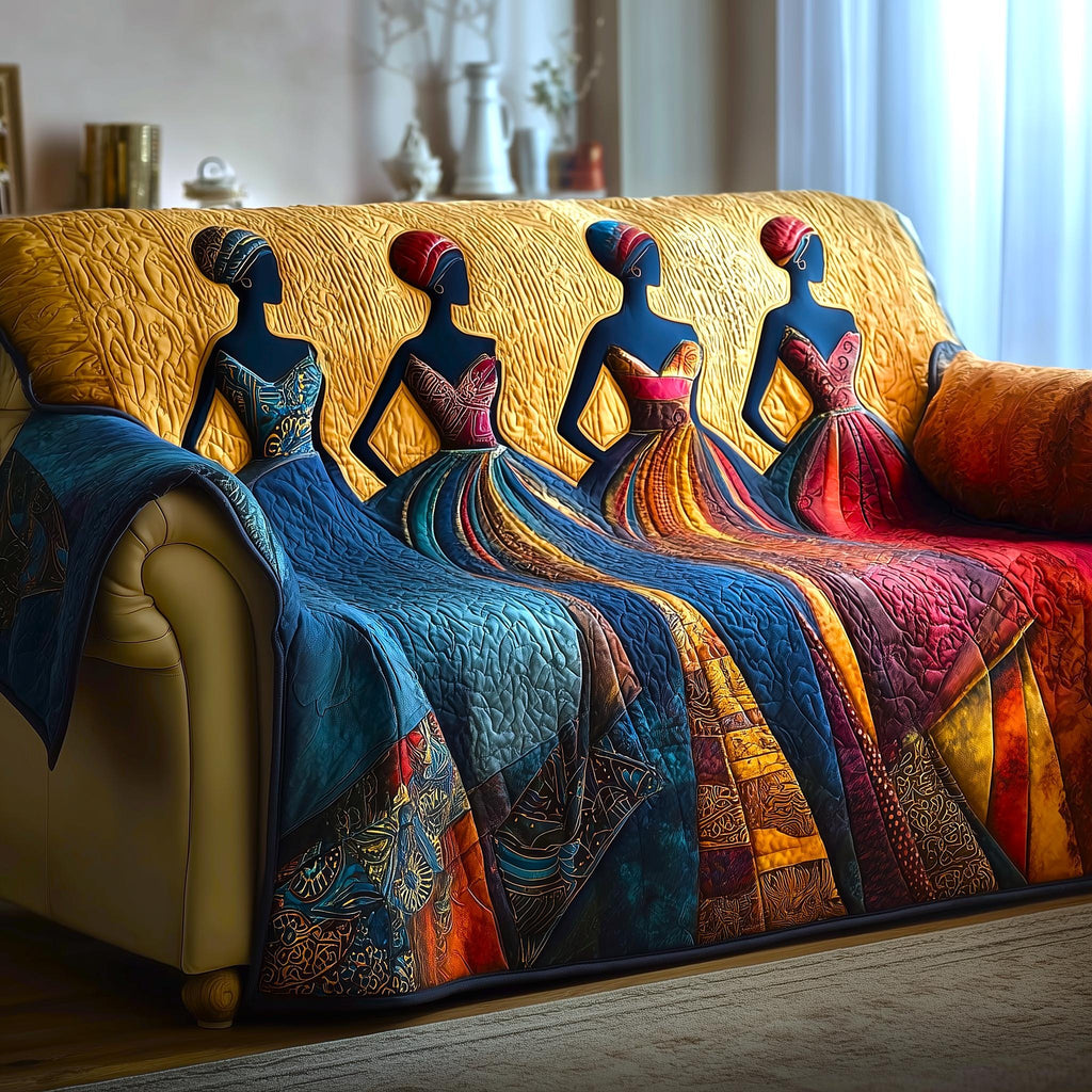 Silhouetted Gowns in Sapphire and Amber Sofa Cover