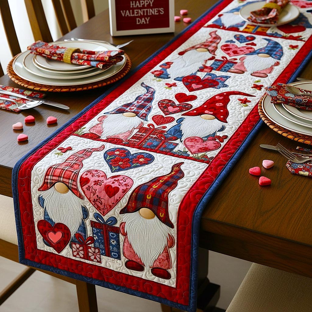 Gnomes with Gifts and Hearts Table Runner