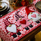 Gnome with Heart on Pink Plaid Table Runner