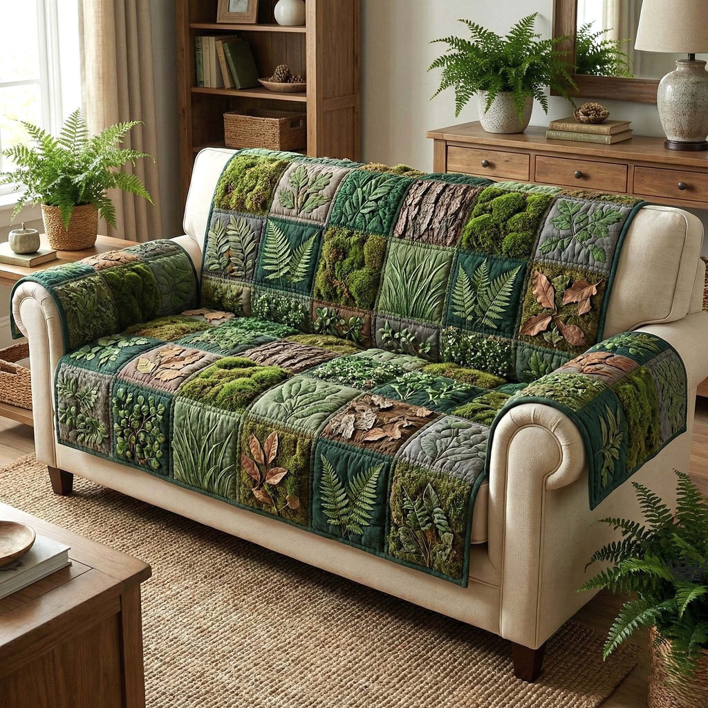 Forest Toned Patchwork Squares Sofa Cover