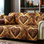 Golden Brown Hearts in Ornate Frames Sofa Cover