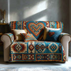 Teal Heart on Southwestern Diamonds Sofa Cover
