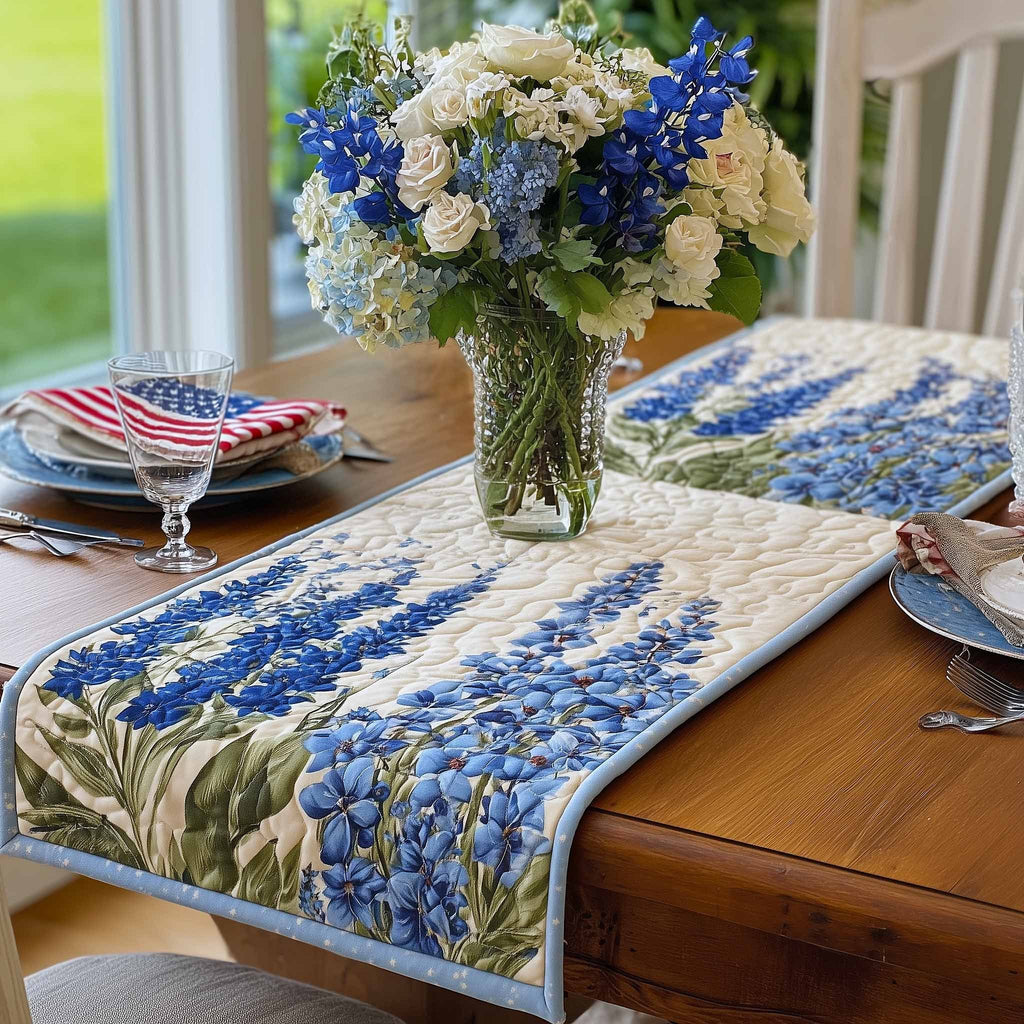 Bluebonnets on Blue Stripe Table Runner