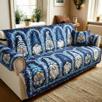 Rows of Blue Winter Gnomes Sofa Cover