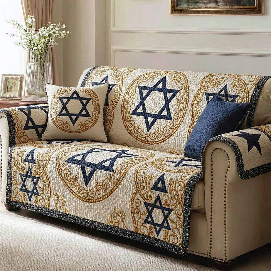 Six Point Stars in Cream and Gold Sofa Cover