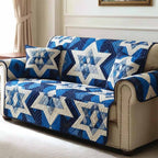 White Six Point Stars on Deep Blue Sofa Cover