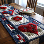 Red Poppies on Flag Panel Table Runner