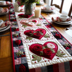 Red Roses in Hearts on Buffalo Check Table Runner