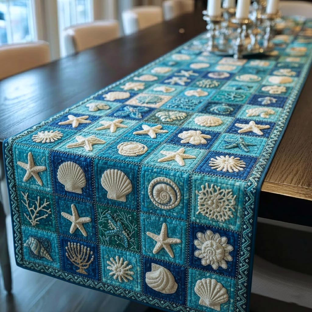 Shell Blocks in Bright Turquoise Table Runner