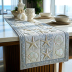 White Starfish and Shells on Ivory Table Runner