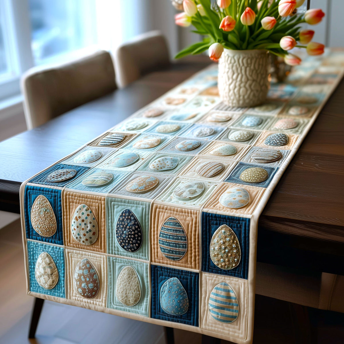 Egg Blocks in Blue and Cream Table Runner