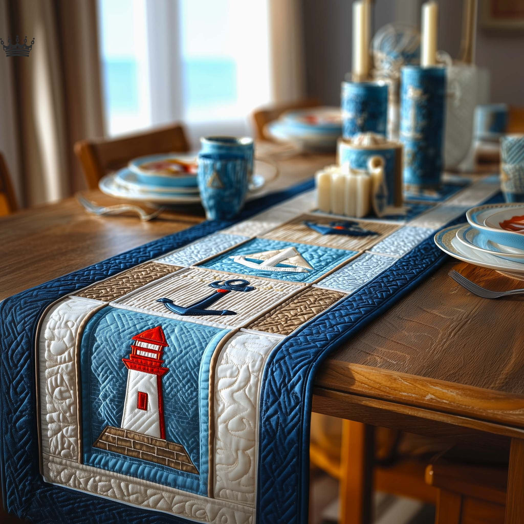 Lighthouse Blocks on Blue Table Runner