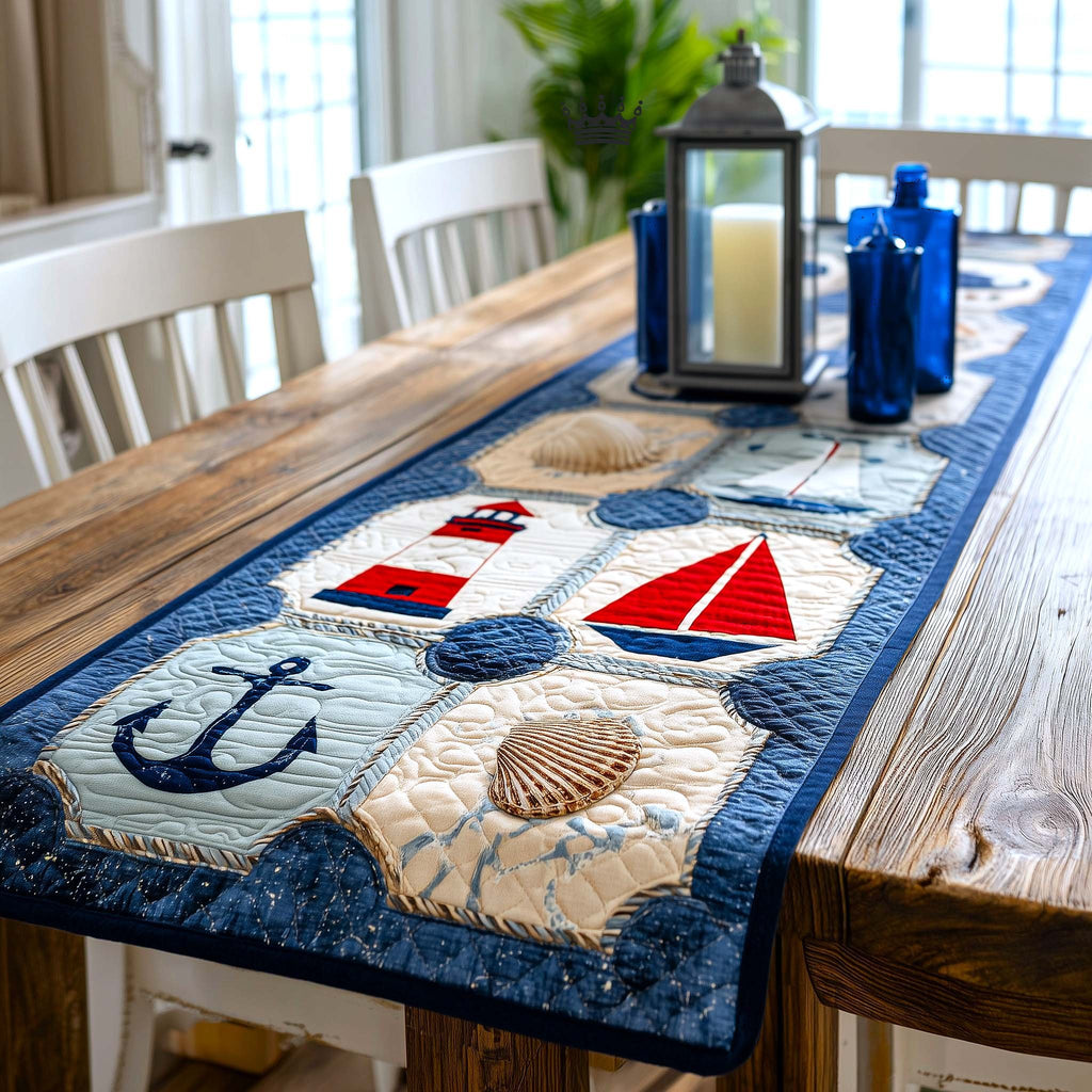Sailboat Anchor and Shell on Blue Table Runner