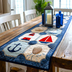 Sailboat Anchor and Shell on Blue Table Runner