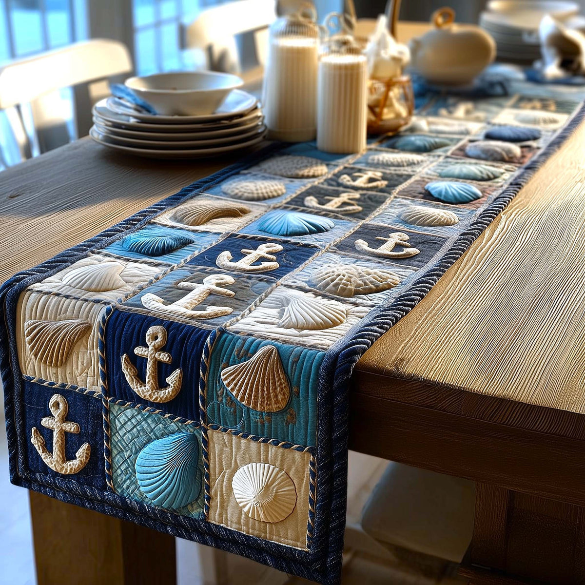 Nautical Blocks with Anchors and Shells Table Runner