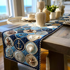 Nautical Medallions on Navy Border Table Runner